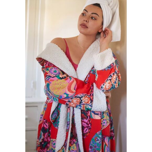 Anthropologie Alexandra Farmer Lively Sherpa-Lined Robe M/L - Picture 7 of 11
